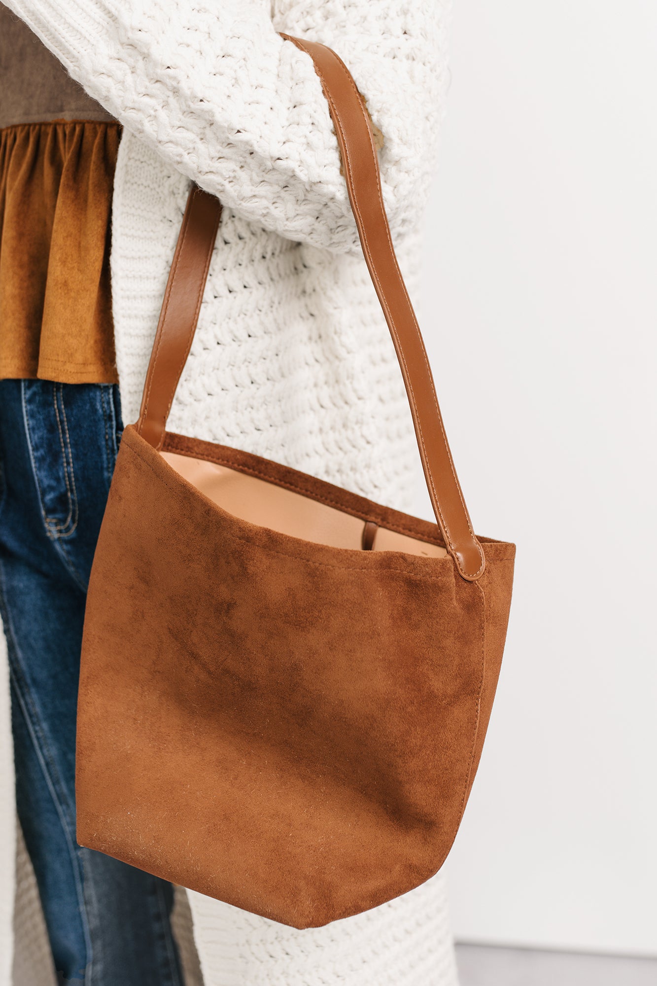 Stay With Me Faux Suede Tote Bag (Dark Brown) - NanaMacs