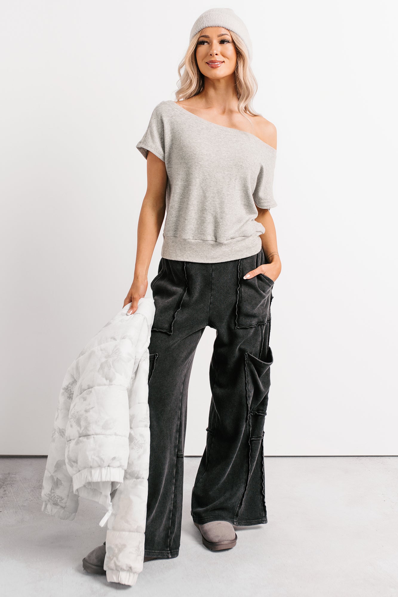 Meet Me There One Shoulder Short Sleeve Top (Heather Grey) - NanaMacs