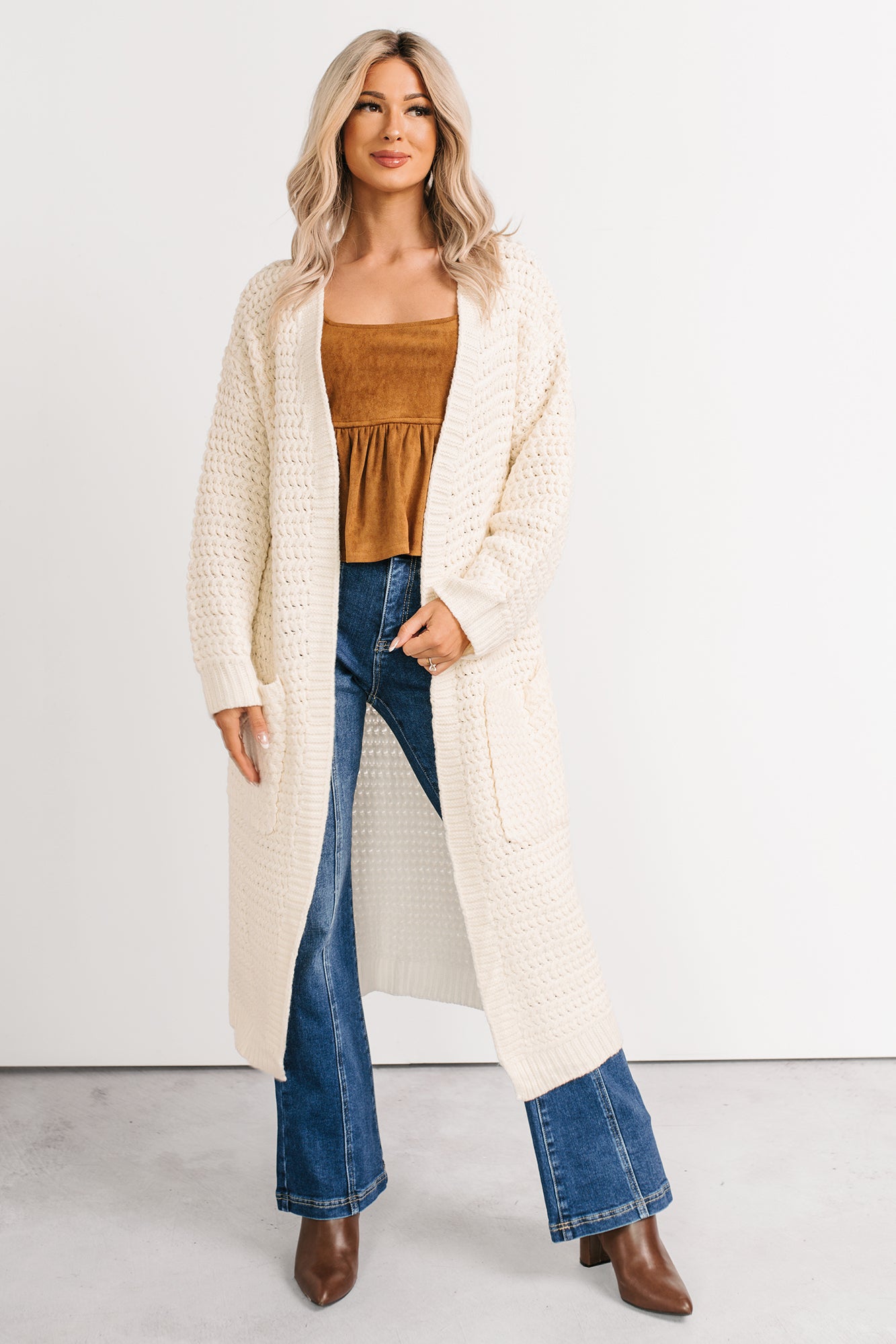 Still Dreaming Cable Knit Long Cardigan (Cream) · NanaMacs