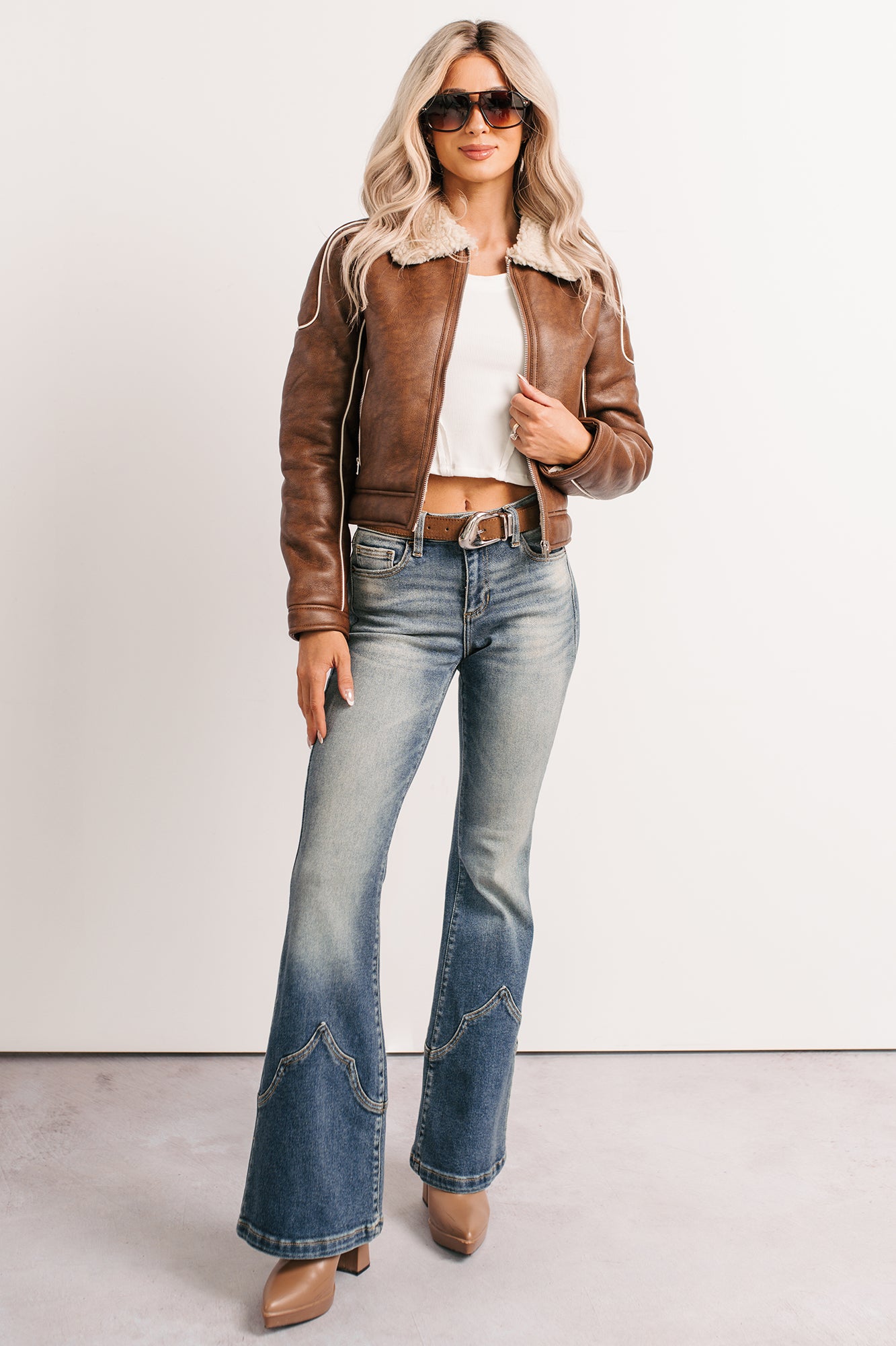 Boss Era Faux Leather Contrast Seam Jacket (Camel) - NanaMacs