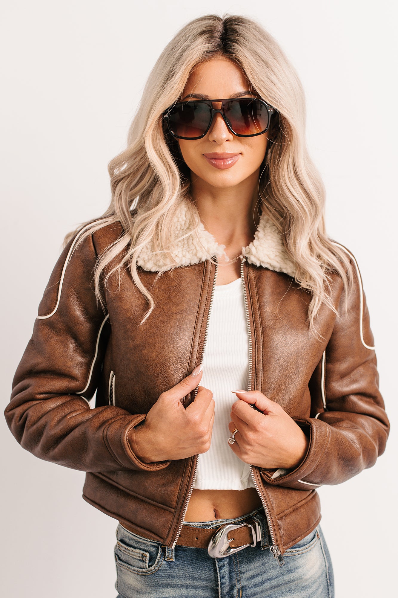Boss Era Faux Leather Contrast Seam Jacket (Camel) - NanaMacs