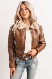 Boss Era Faux Leather Contrast Seam Jacket (Camel) - NanaMacs