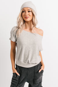 Meet Me There One Shoulder Short Sleeve Top (Heather Grey) - NanaMacs