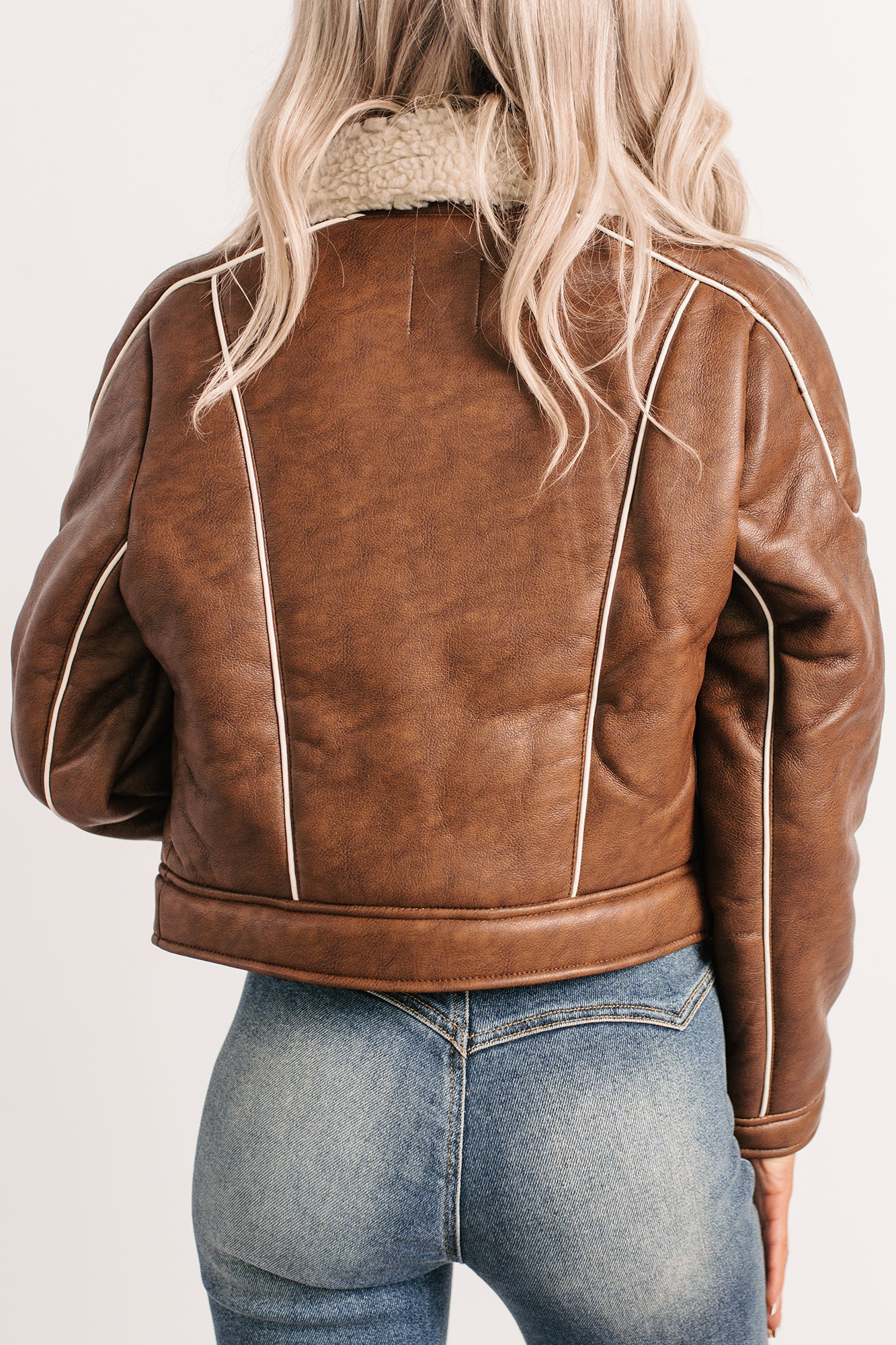 Boss Era Faux Leather Contrast Seam Jacket (Camel) - NanaMacs