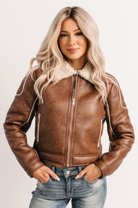 Boss Era Faux Leather Contrast Seam Jacket (Camel) - NanaMacs