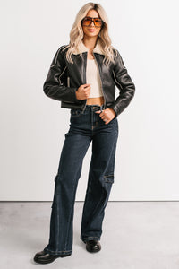 Boss Era Faux Leather Contrast Seam Jacket (Black) - NanaMacs