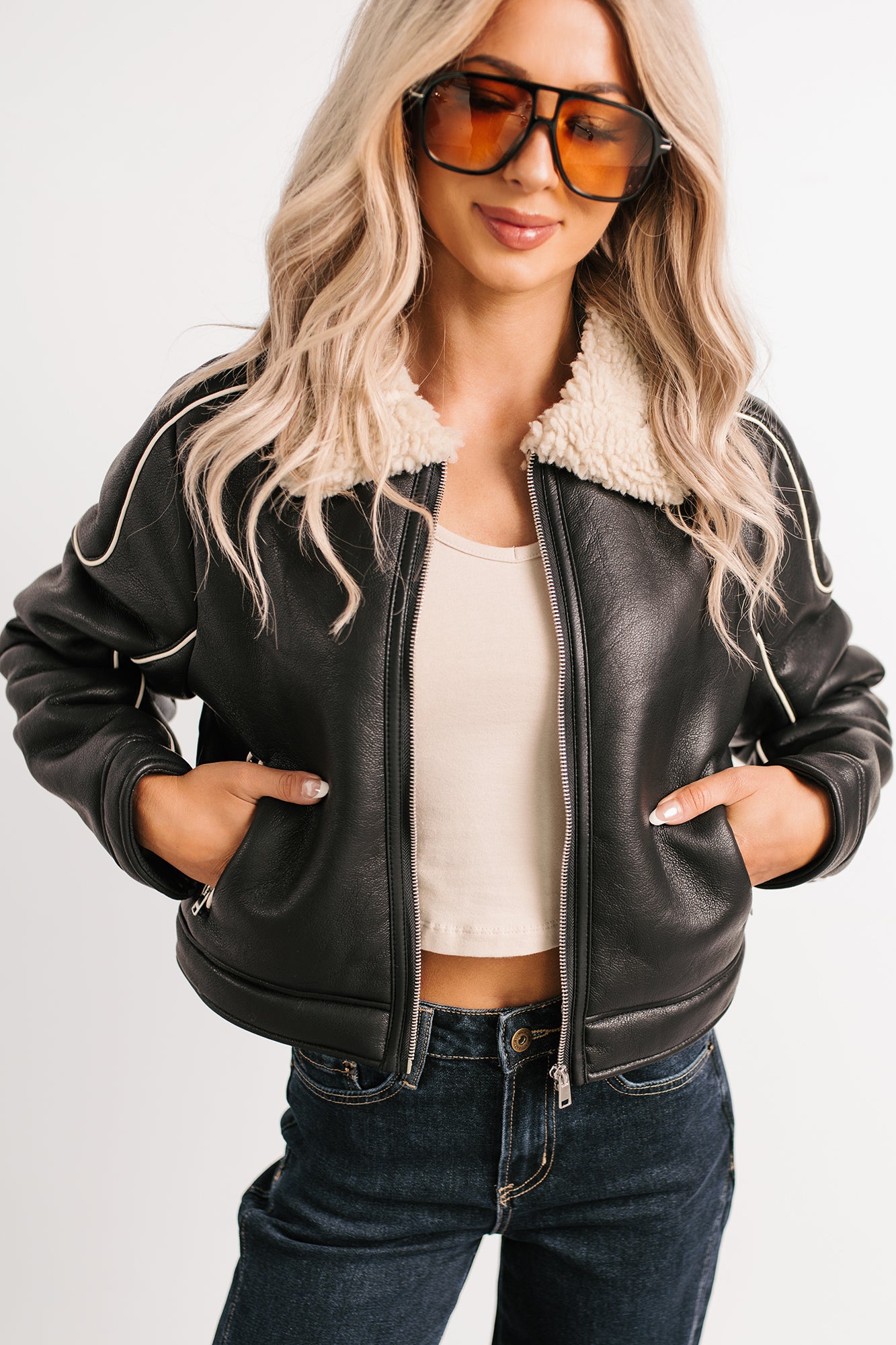 Boss Era Faux Leather Contrast Seam Jacket (Black) - NanaMacs