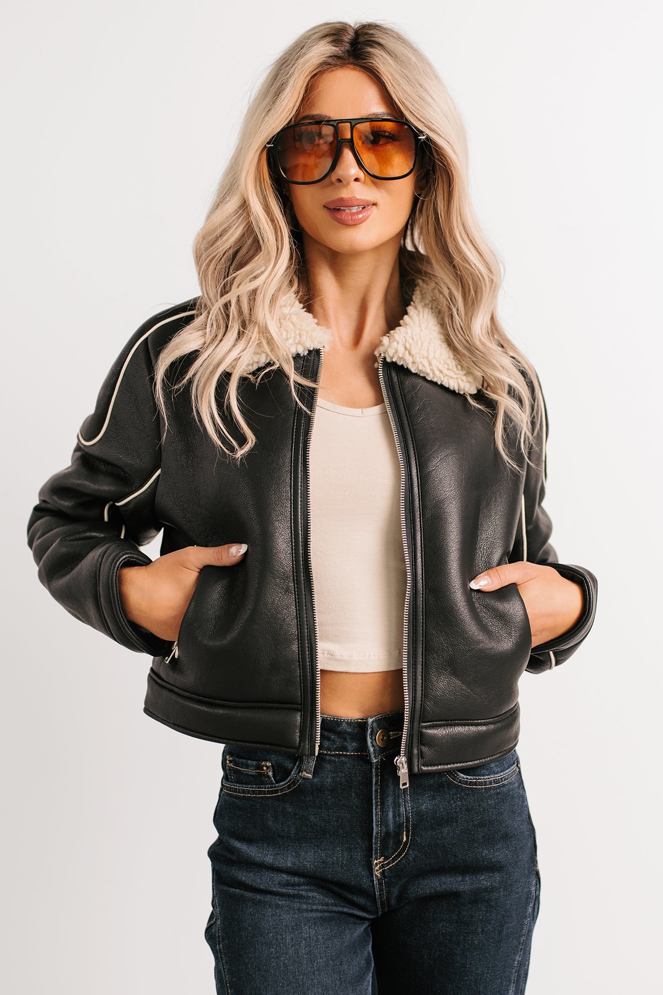 Boss Era Faux Leather Contrast Seam Jacket (Black) - NanaMacs