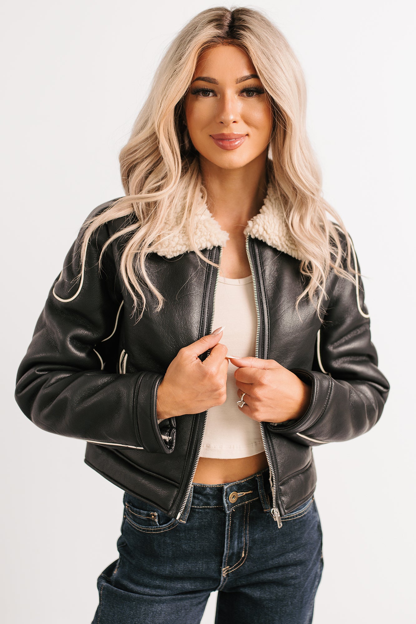 Boss Era Faux Leather Contrast Seam Jacket (Black) - NanaMacs