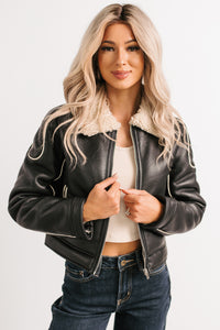 Boss Era Faux Leather Contrast Seam Jacket (Black) - NanaMacs