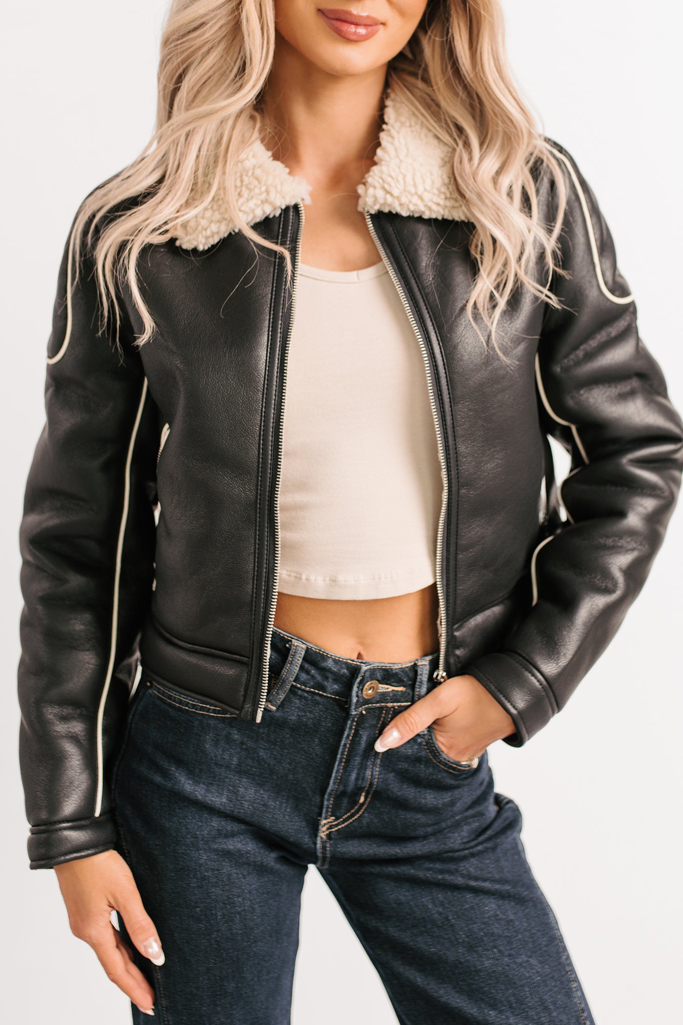 Boss Era Faux Leather Contrast Seam Jacket (Black) - NanaMacs