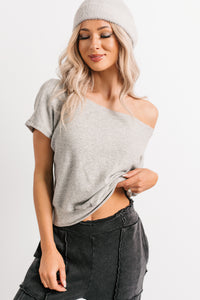 Meet Me There One Shoulder Short Sleeve Top (Heather Grey) - NanaMacs