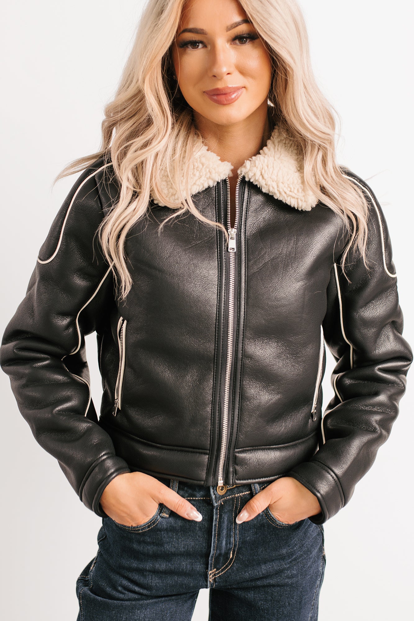 Boss Era Faux Leather Contrast Seam Jacket (Black) - NanaMacs
