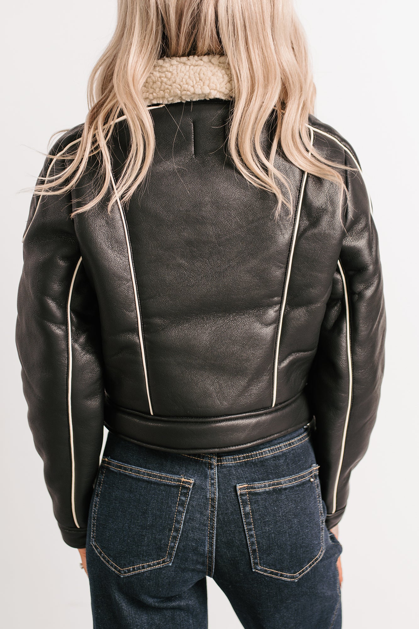 Boss Era Faux Leather Contrast Seam Jacket (Black) - NanaMacs