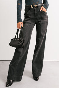 Louis High Rise Flare Hidden Jeans (Charcoal) - NanaMacs