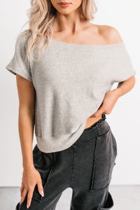 Meet Me There One Shoulder Short Sleeve Top (Heather Grey) - NanaMacs
