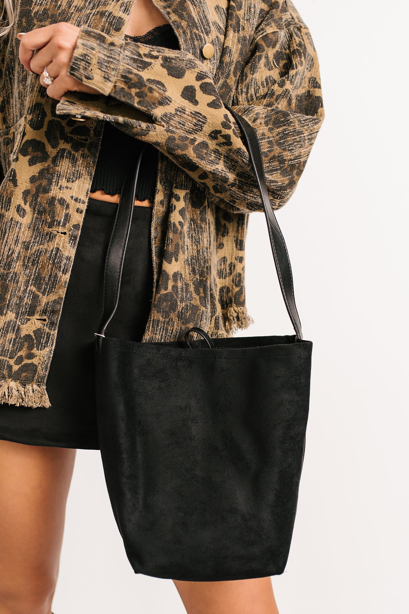 Stay With Me Faux Suede Tote Bag (Black) - NanaMacs