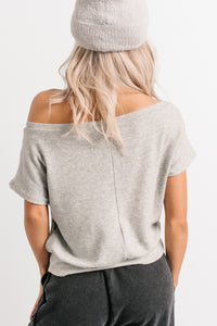 Meet Me There One Shoulder Short Sleeve Top (Heather Grey) - NanaMacs