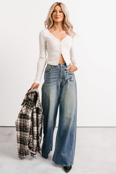 Sweet Words Lace Trim Papermoon Top (Heather Grey) - NanaMacs