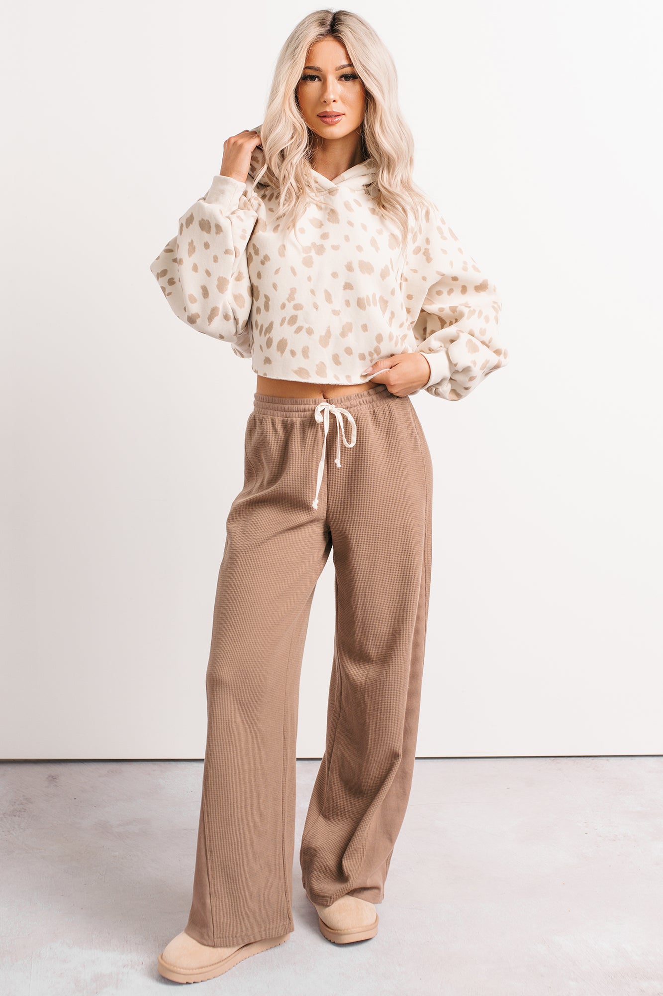 In The Daylight Contrast Tie Waffle Knit Pants (Mocha) - NanaMacs