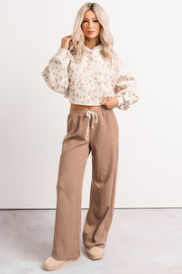 In The Daylight Contrast Tie Waffle Knit Pants (Mocha) - NanaMacs