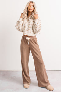 In The Daylight Contrast Tie Waffle Knit Pants (Mocha) - NanaMacs