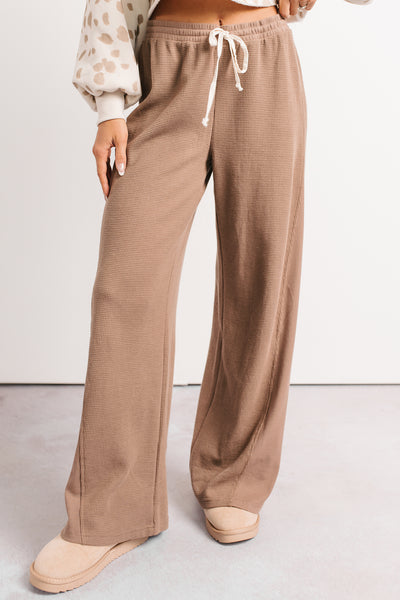 In The Daylight Contrast Tie Waffle Knit Pants (Mocha)