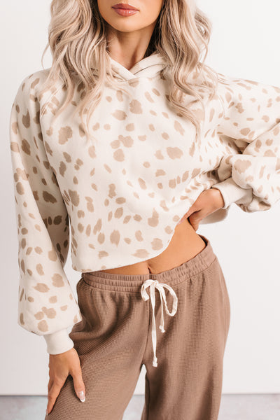 Chill Hangs Papermoon Spotted Crop Hoodie (Cream/Mocha)
