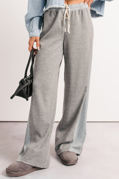 In The Daylight Contrast Tie Waffle Knit Pants (Heather Gray)