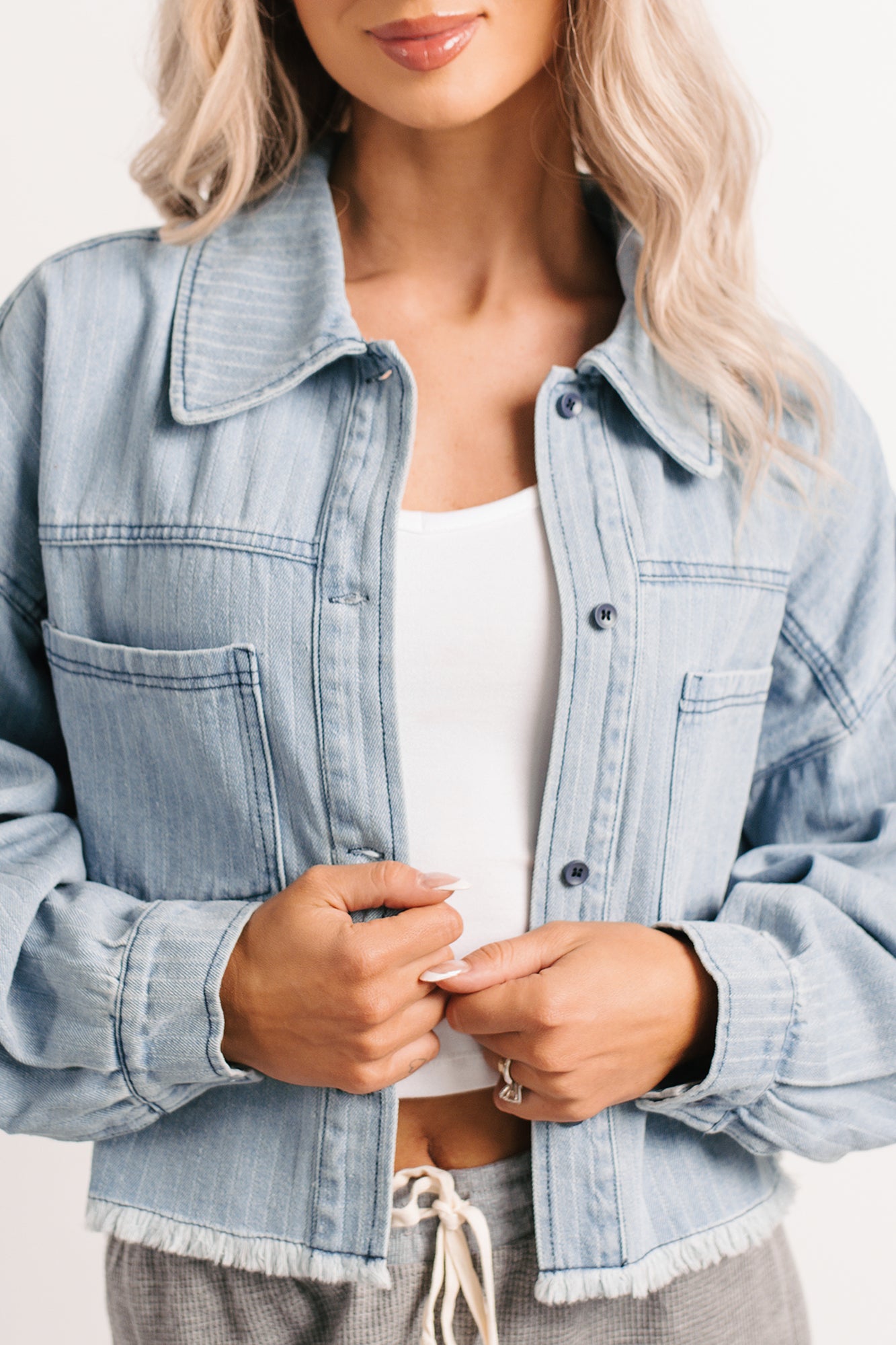 Growing Friendships Lightweight Denim Crop Jacket (Denim) - NanaMacs