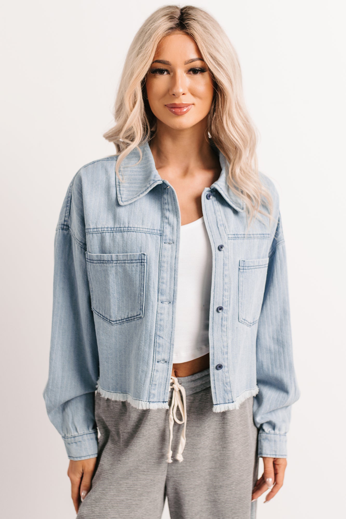 Growing Friendships Lightweight Denim Crop Jacket (Denim) - NanaMacs
