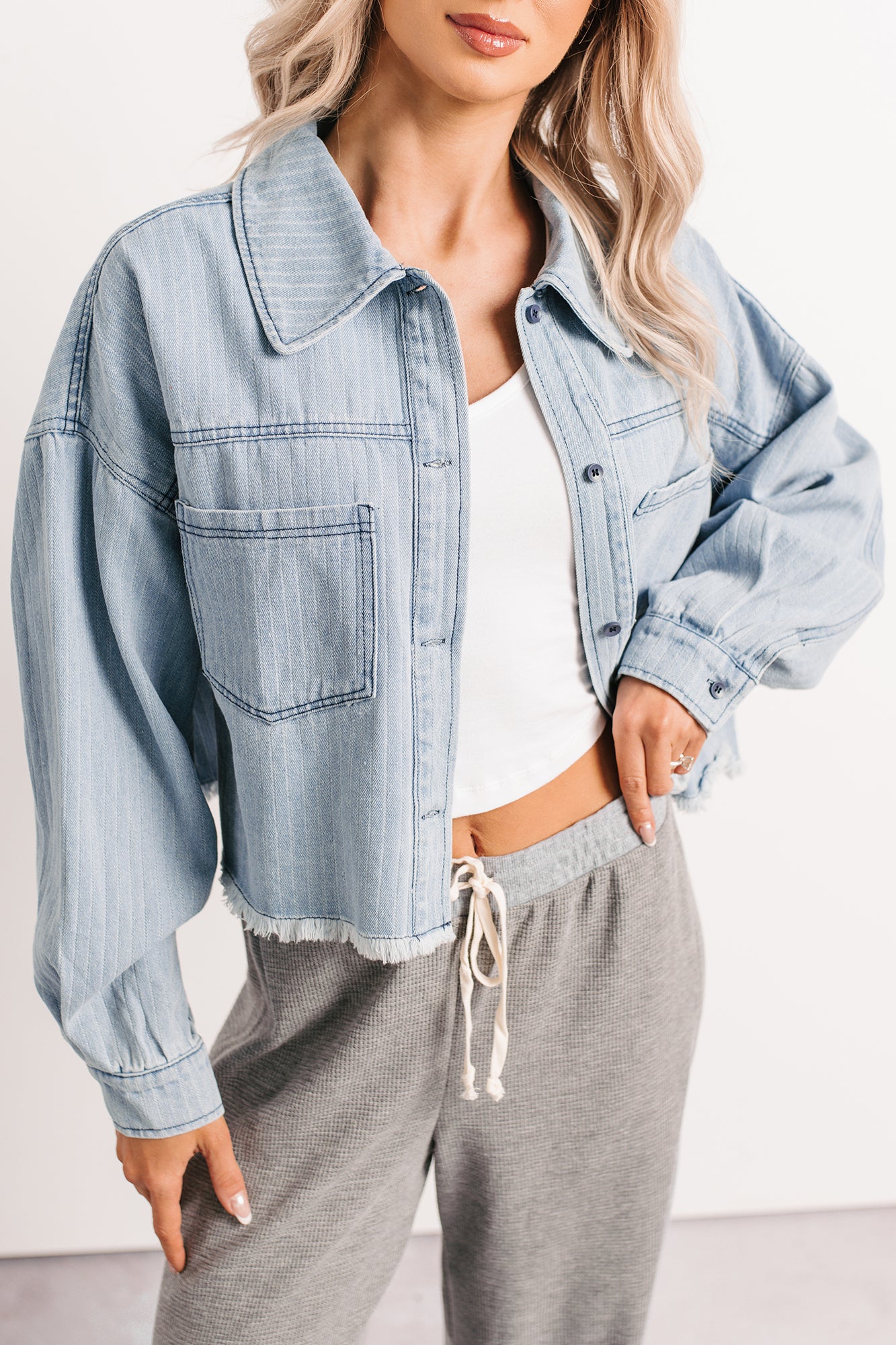 Growing Friendships Lightweight Denim Crop Jacket (Denim) - NanaMacs