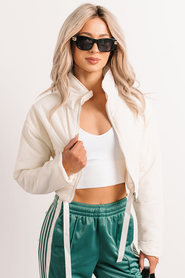 Snow Calls Cropped Bomber Jacket (Off White)