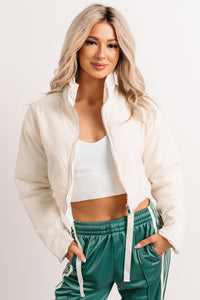 Snow Calls Cropped Bomber Jacket (Off White) - NanaMacs