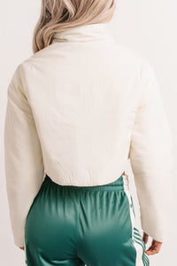 Snow Calls Cropped Bomber Jacket (Off White) - NanaMacs