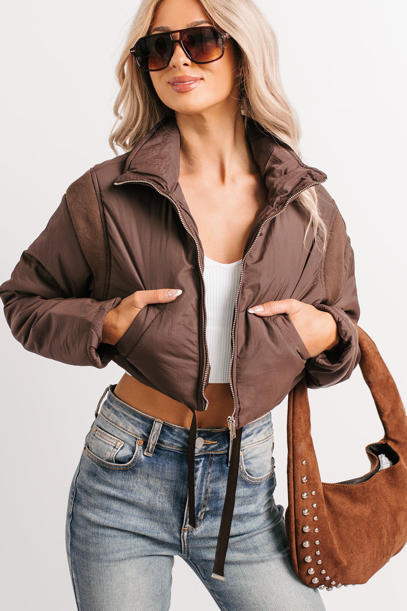 Snow Calls Cropped Bomber Jacket (Espresso) · NanaMacs Snow Calls Cropped Bomber Jacket (Espresso) · NanaMacs