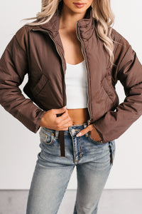 Snow Calls Cropped Bomber Jacket (Espresso) - NanaMacs