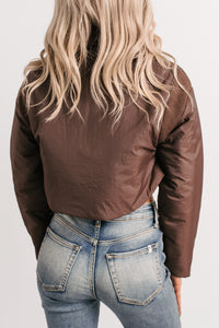 Snow Calls Cropped Bomber Jacket (Espresso) - NanaMacs