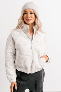 Winter Blooms Floral Puffer Jacket (White/Grey) - NanaMacs
