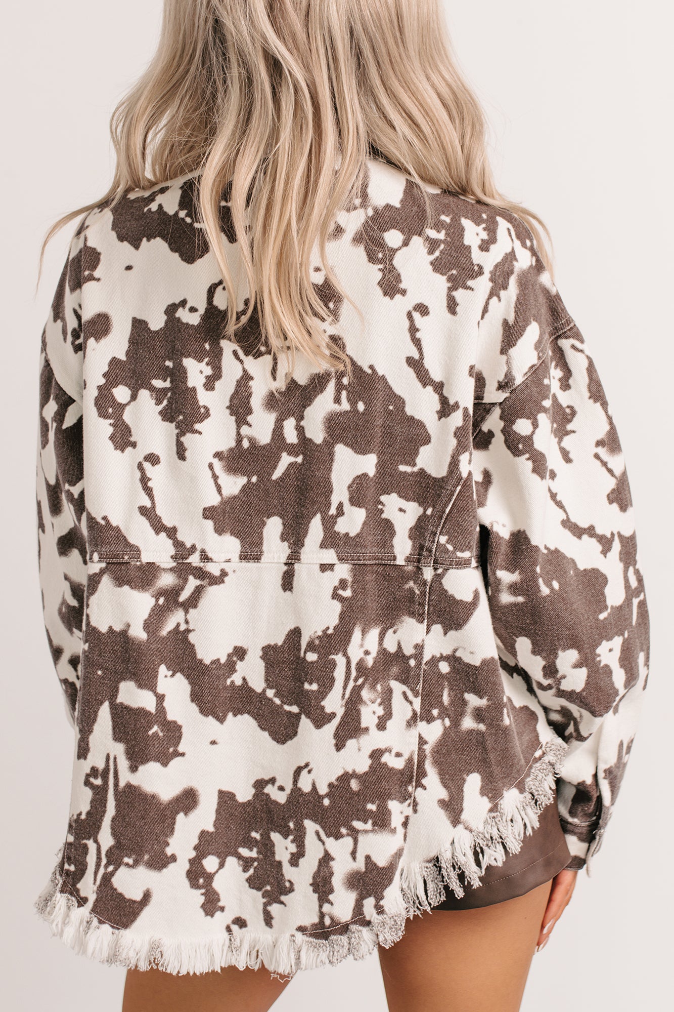 Cowgirl Spirit Oversized Raw Hem Shacket (Taupe Cow) - NanaMacs