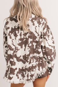 Cowgirl Spirit Oversized Raw Hem Shacket (Taupe Cow) - NanaMacs