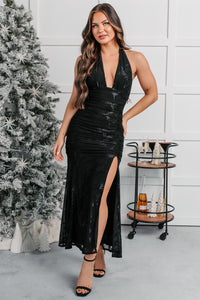 Beautifully Certain Floral Halter Dress (Black) - NanaMacs