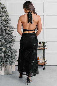 Beautifully Certain Floral Halter Dress (Black) - NanaMacs