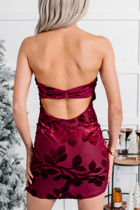 Weekend Spell Strapless Velvet Mini Dress (Wine) - NanaMacs