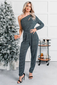 Give Your Love One Shoulder Sparkle Jumpsuit (Blue) - NanaMacs