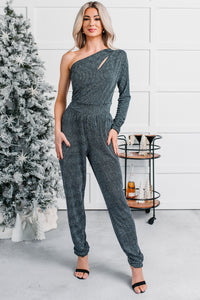 Give Your Love One Shoulder Sparkle Jumpsuit (Blue) - NanaMacs