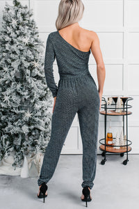 Give Your Love One Shoulder Sparkle Jumpsuit (Blue) - NanaMacs