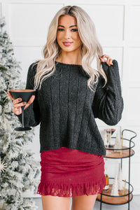 Cozy Intentions Rib Texture Crew Neck Sweater (Black) - NanaMacs