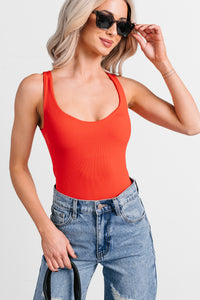 Couture Mood Scoop Neck Sleeveless Bodysuit (Tomato Red) - NanaMacs