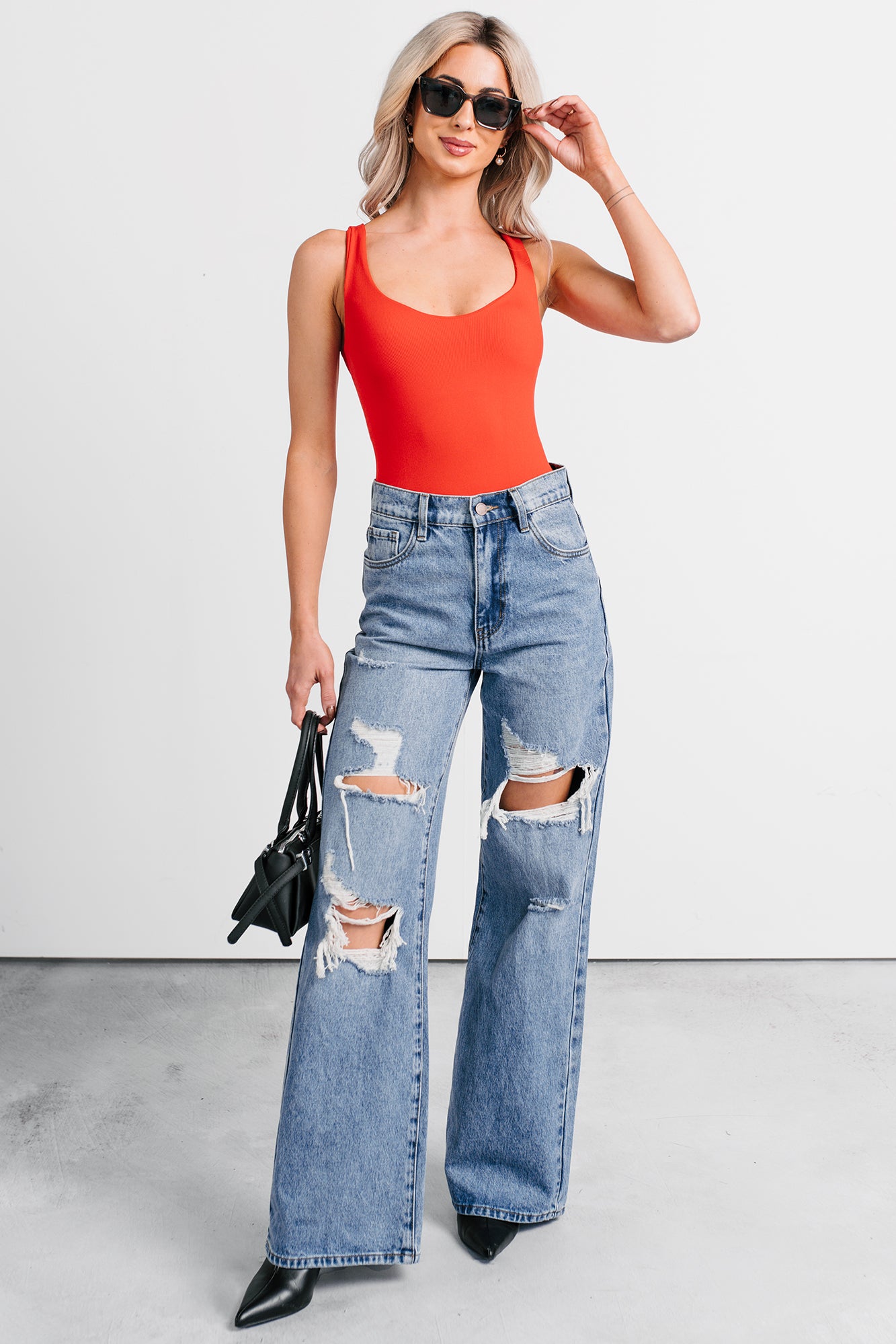 Couture Mood Scoop Neck Sleeveless Bodysuit (Tomato Red) - NanaMacs